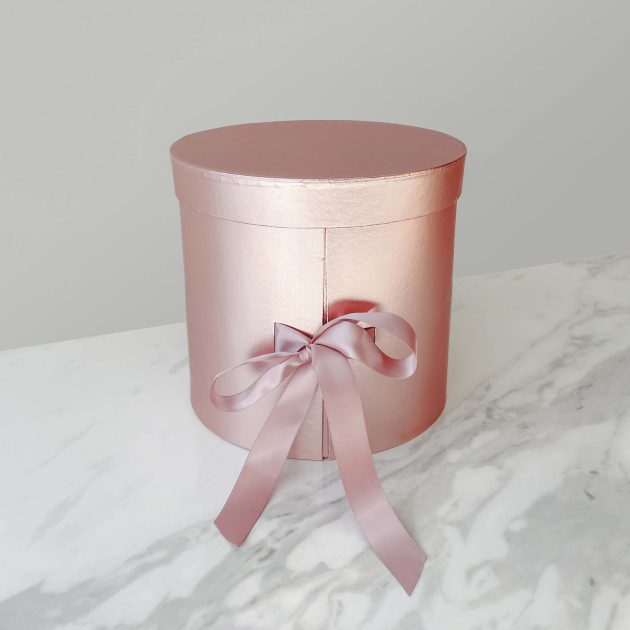 ForYou - flowers & decor ⇨ "Pink Gold" - luxury round gift box with flowers arrangement and chocolate - 1