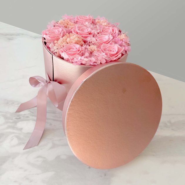ForYou - flowers & decor ⇨ "Pink Gold" - luxury round gift box with flowers arrangement and chocolate - 3